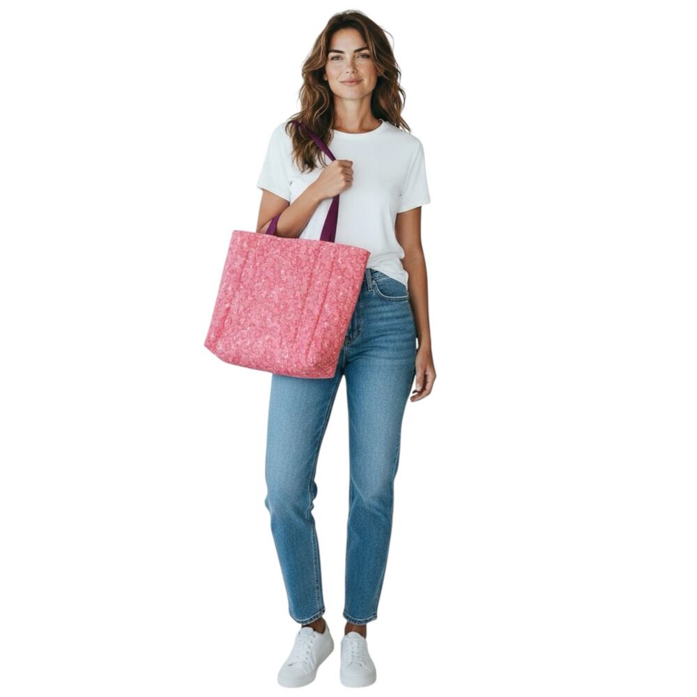 12" x 15" Handmade Womens Quilted Tote Handbag Pink Large Gift Washable